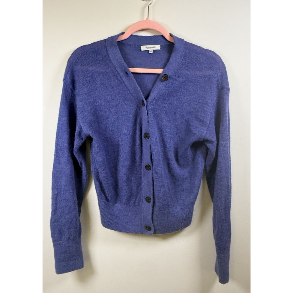 Madewell Womens Blue Solid Knit V-Neck Button Cardigan Sweater Size S